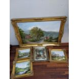 Paintings to include George Home, a set of three and a larger example oil and another signed Halbert