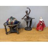 Collectables to include a globe inlaid with stones, a composition ballerina and a Royal Doulton