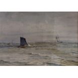 H B Freer - a watercolour depicting sailing boats out at sea, framed and glazed, 47cm cm 36.5cm