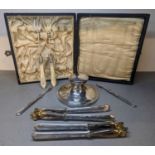 A mixed lot of silver and silver plated items to include a silver inkwell, nut crackers, forks and