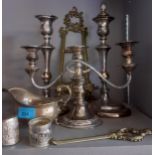 Mixed silver plated items to include candlesticks Location: 10:1