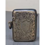 An early 20th century bright engraved silver vaster case with monogram to front, 26.5g Location: