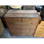 A 19th century pine secretaire chest with a full front, over three drawers, 103cm h x 100cm w