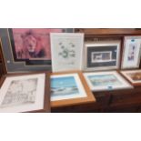 Mixed prints together with a J. Underwood watercolour of Old Portsmouth harbour, signed lower