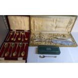 Two cased sets of white metal teaspoons, together with a silver 'Sterling Honours' spoon, total