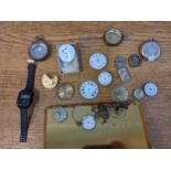 The component parts of pocket and wristwatches to include three silver pocket watch cases, and a