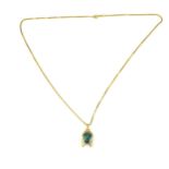 A 9ct yellow gold and black opal triplet pendant on a 9ct yellow gold box chain, the pendant