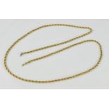 An 18ct yellow gold ropetwist opera length necklace, stamped 750, 93.5 cm long, weight 25 grams