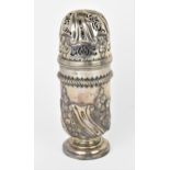 A Victorian silver sugar sifter by Mappin & Webb, London 1895, with embossed flowers and scrolls,