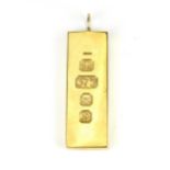 A 9ct yellow gold ingot pendant, weight 33 grams