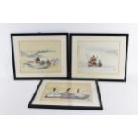 A set of three Japanese late Meiji/Taisho period woodblock prints, to include of three seated