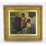 British School, 19th century depicting a Victorian genre scene, two young girls crying over the