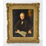 British School, 19th century portrait of a gentleman, wearing a red satin waistcoat, sat reading a