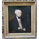 British School, 19th century portrait of a gentleman, seated in a red velvet chair, holding his