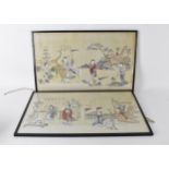 Two Chinese paintings, early 20th century, one depicting an outdoor scene with figures and a