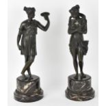 A pair of 19th century patinated bronze Classical figures, each modelled as an allegorical maiden,