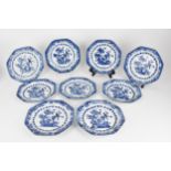 A set of nine Chinese Qing dynasty blue and white porcelain plates, 18th century, probably