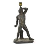 A late 19th/early 20th century patinated bronze lamp of the gladiator Creucante after the antique,