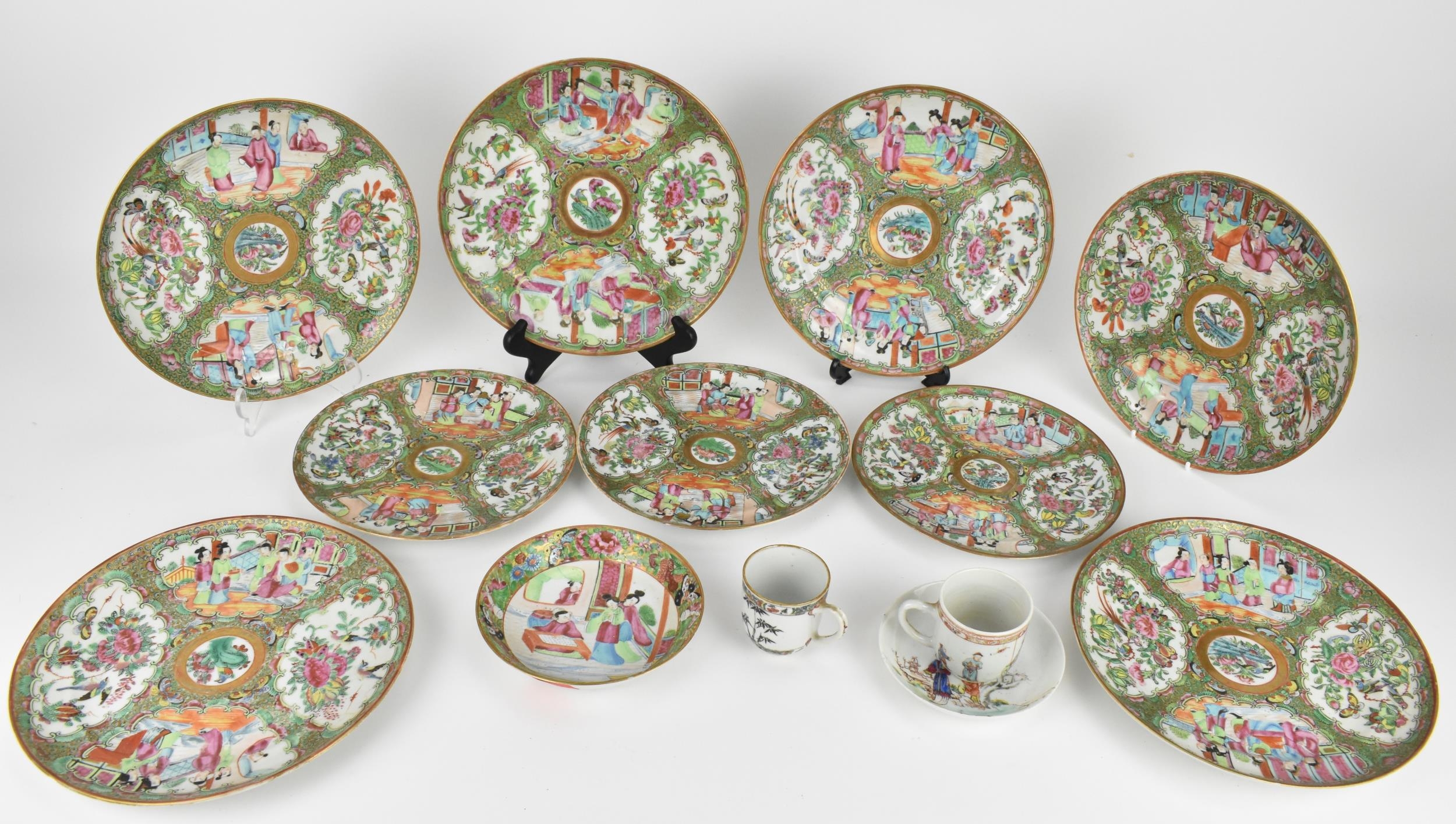 A set of six Chinese Canton export porcelain plates, late Qing dynasty, in the Famille Rose