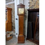 A mid 20th century walnut and oak cased grandmother clock, the brass dial inscribed R B Horstmann