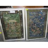 Two framed and glazed 20th century Chinese embroidered panels, one depicting a '100 boys' pattern