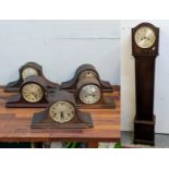 A selection of early/mid 20th century Napoleon hat mantle clocks, together with an oak cased 8 day