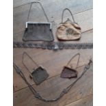 Two early 20th Century evening bags and two purses to include chain examples together with 2 vintage