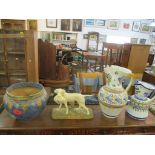 Ceramics to include an early 20th century Royal Dux model of a hound standing with a hare in its