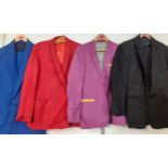 A selection of 1960's gents clothing to include suits and jackets comprising a red 'Clarkes After