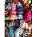 A quantity of vintage fashion scarves to include chiffon, satin and silk examples together with a
