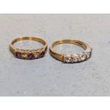 A pair of 9ct gold rings, each inset with multiple paste stone, one having coloured examples, 4.9g