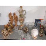 Ceramics and glassware to include Italian style pictures, model animals, a pair of Chinese Nanjing