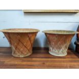 A near pair of Whichford terracotta pottery garden plant pots, 47cm dia and 50cm dia Location: