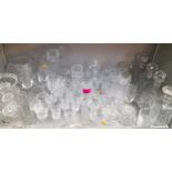A quantity of domestic glassware to include pedestal sweet meat dishes, vases, whiskey tumblers