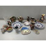 A collection of ceramics to include Royal Doulton and other character jugs, a Poole pottery bowl,