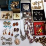 Vintage costume jewellery to include faux pearl necklaces, pierced and clip-on earrings, late 20th