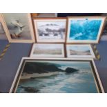 A quantity of prints to include David Young and an oil of birds inflight in the evening. Location:SL