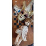 A Venetian style mask with ribbon fastening and a vintage Pedigree doll A/F. Location:RAF