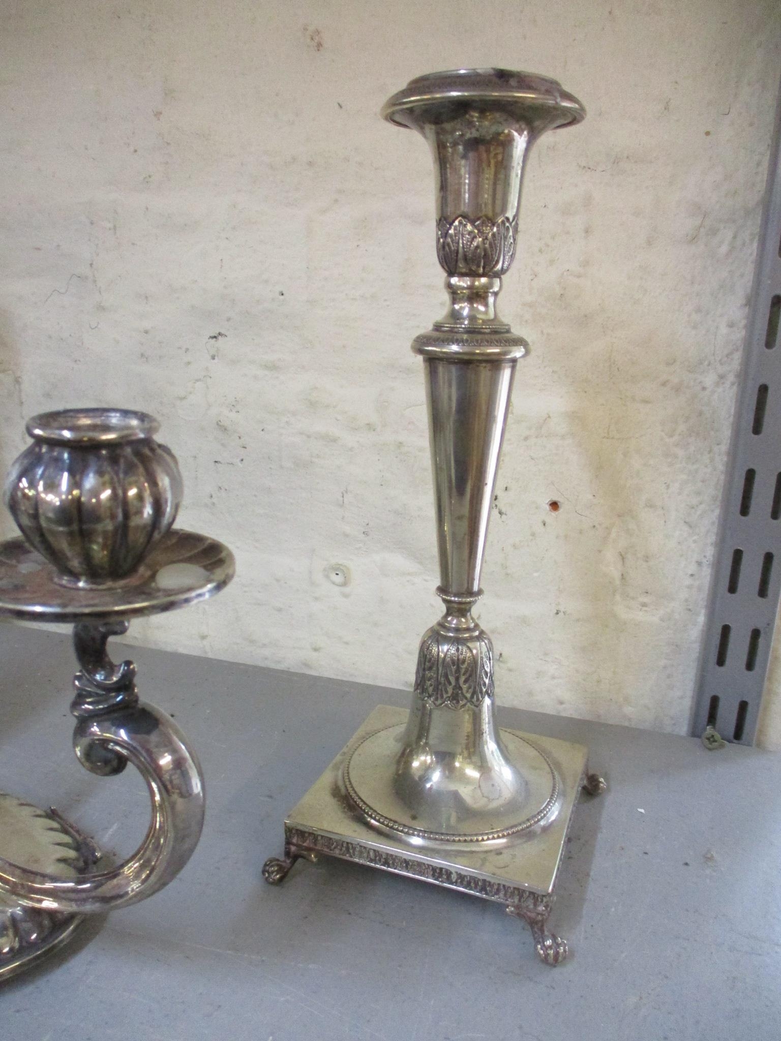 Pair of Italian silver candleholders with leaf decoration, square bases on paw feet, stamped '800' - Image 2 of 5