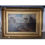 A 19th century oil on canvas of a country scene in a gilt frame Location: BWR