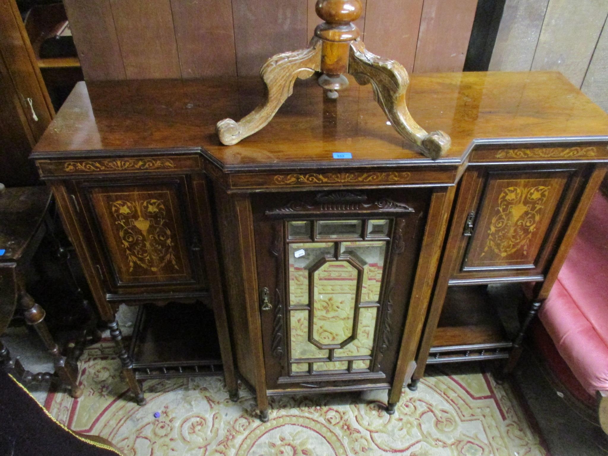 A Victorian rosewood chiffonier base/side breakfront cabinet with inlaid decoration, octagonal