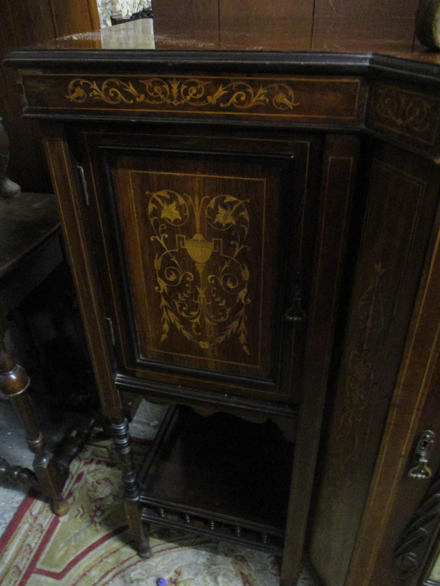 A Victorian rosewood chiffonier base/side breakfront cabinet with inlaid decoration, octagonal - Image 3 of 4