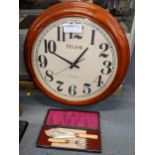 A large modern Telese clock together with cased fish serving set Location: LWM