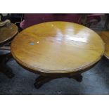 A mahogany Regency style pedestal breakfast table, circular top with moulded edge, supported on a