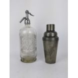 An early 20th century Kuthing Swatow Chinese pewter cocktail shaker engraved with a dragon, and a