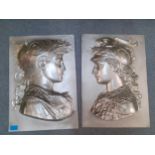 A pair of vintage Perseus head metal decorative panels, 14"x19" A/F