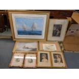 Mixed pictures to include an oil on board seascape, 19th century engravings, Steven Dews print