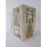 A large Fosters pottery Troika vase of rectangular form decorated with geometric and other shapes,