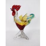A Murano multi coloured glass cockerel, its back formed as a bowl, 36cm high