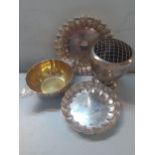 A small quantity of silver plated items to include an ornate Barker Ellis dish and a Christofle